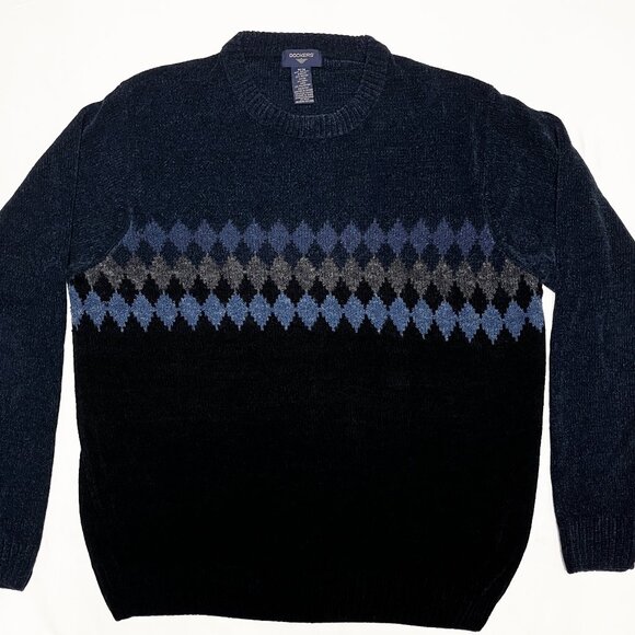 Dockers Crew Neck Sweater, Argyle, Blues and Black, Men's Medium - Picture 1 of 6
